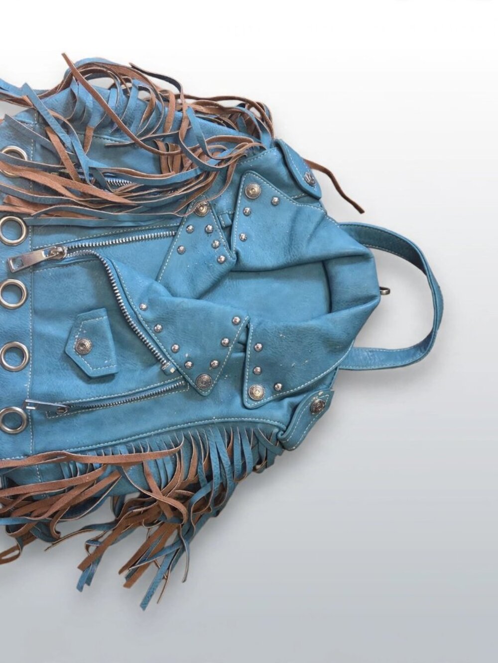 Cowgirl Trendy Turquoise Moto Fringe Crossbody Bag
